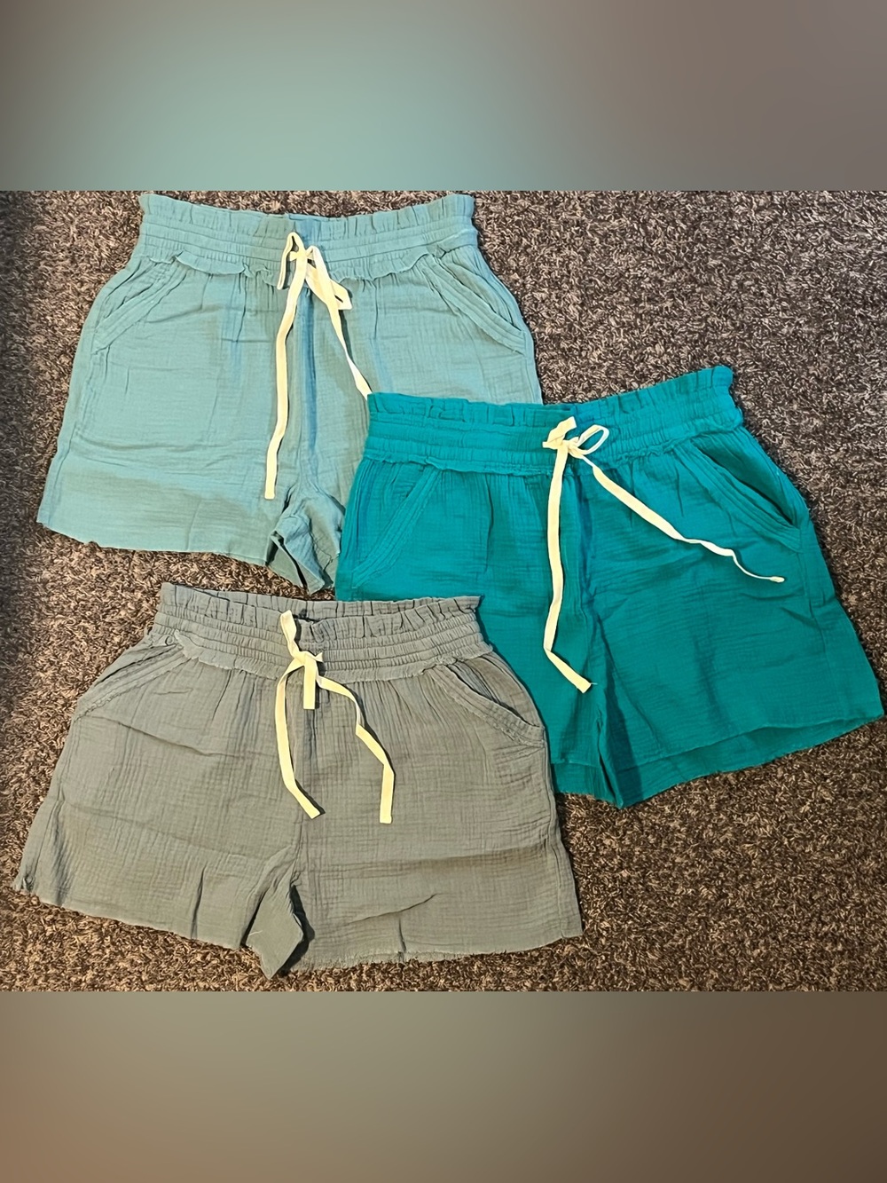 Set of 3 Women’s Zenana Drawstring Cotton Shorts Teal Blue-grey new size medium